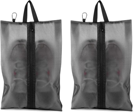 2 Pack Shoe Bags for Travel, Sneaker Bags, Waterproof Travel Shoe Bags with Zipper for Packing, Golf Shoe Dust Bags for Man and Women, Medium, Black