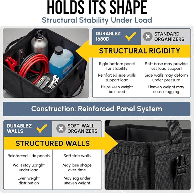 XL Modular Trunk Organizer System – 4 Section Extra Large Car Cargo Organizer for SUVs, Trucks & Cars – Foldable Multi-Compartment Storage, Heavy Duty 1680D Oxford – Black