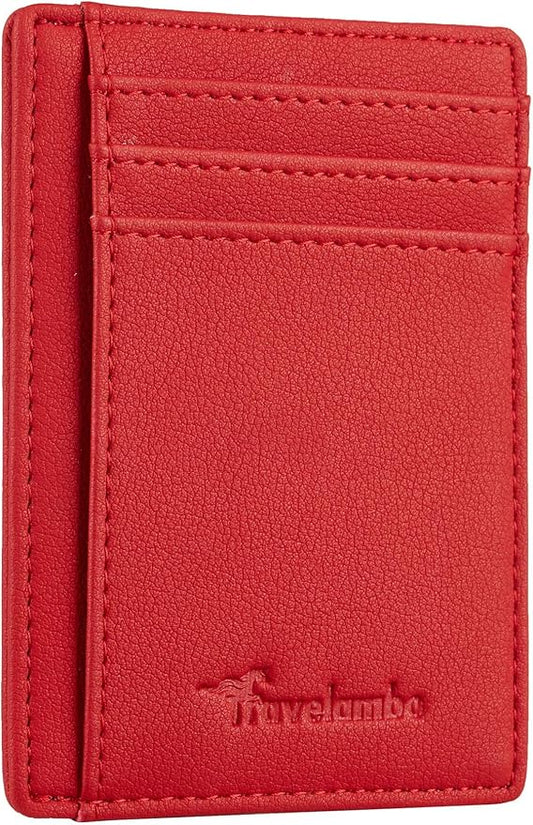 Travelambo Front Pocket Minimalist Leather Slim Wallet RFID Blocking Medium Size