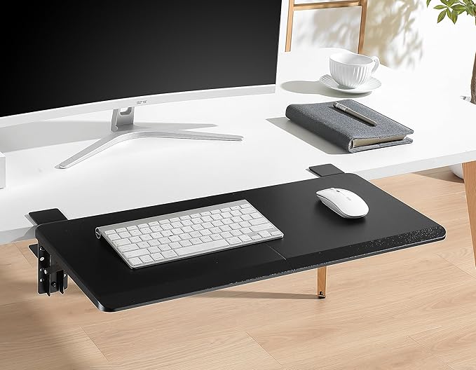 ETHU Ergonomics Desk Extender Tray, 25.6"x11.4" Large Size Foldable Keyboard Extender Tray Clamp On, Armrest Support for Home and Office (Black)