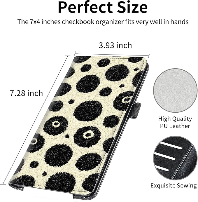 FUYOCWE Checkbook Covers for Personal Checkbook,RFID Blocking Leather Check Book Covers Wallet with Pen Holder & Card Slot for Women Men -Dalmatian Spot Pattern