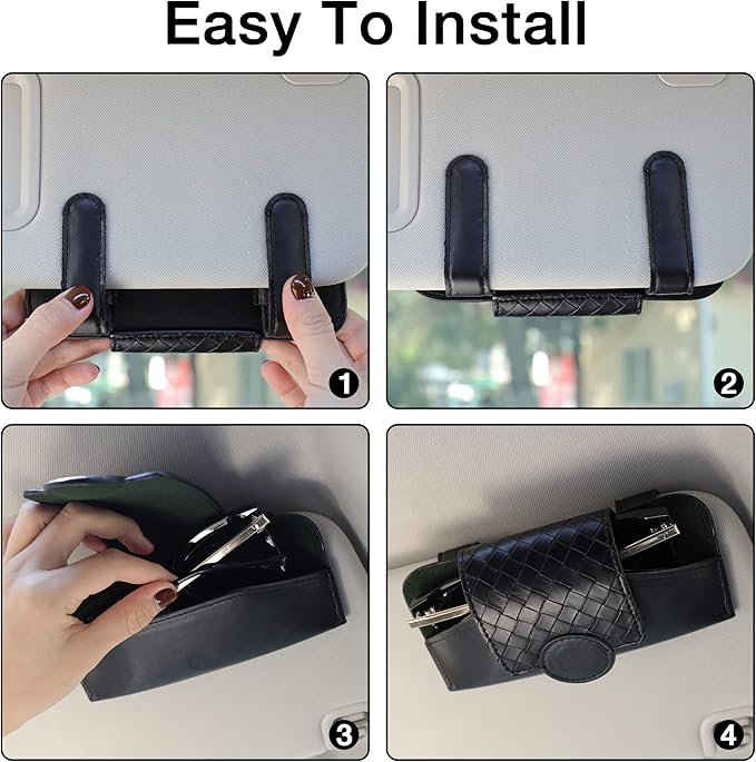 KINIVA Sunglasses Holder for Car Visor Leather Glasses Case with Clips for Car Visor Automotive Interior Visor Accessories Apply to All Car Models (10 Black)