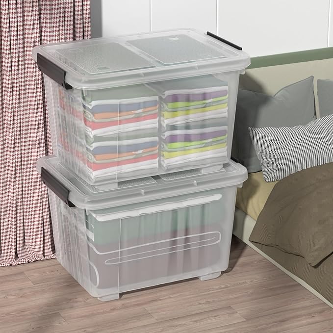 Farmoon 50 Quart Clear Storage Bin, Large Plastic Stackable Box with Lid, 4 Packs