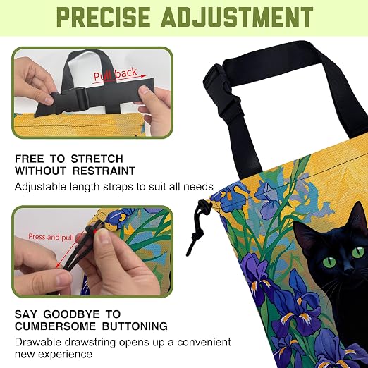 Car Garbage Bag Black Cat Purple Iris Floral Hanging Canvas Car Trash Bag Waterproof Drawstring Car Back Seat Organizer for Car Back Front Seat Console with Adjustable Buckle