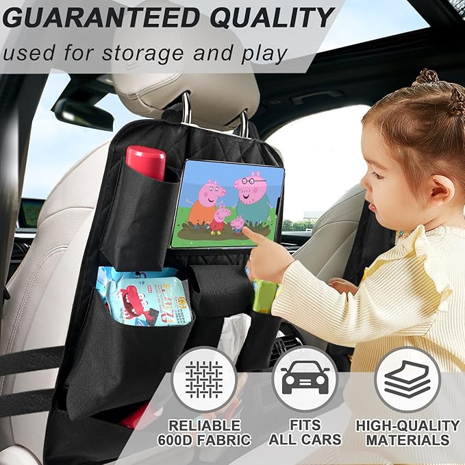 XDV Car Seat Organizers,Multi-functional Back Seat Protectors, Storage Pouches, Child kicking prevention and Tray Holders Kick Mats Back (for Cars, Kids,and Rear Seats) (Black, 2 Pack)