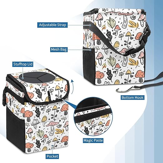 Car Trash Can – Multi-Purpose, Lightweight and Portable with Durable Water-Resistant Coating, No Installation Required, Practical and Ample Capacity, Variety of Colors.Mushroom