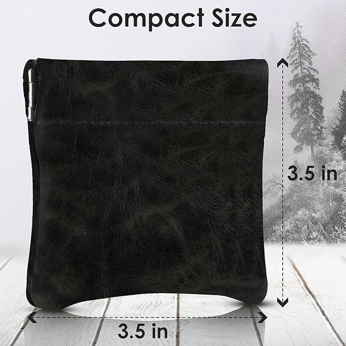 Classic Leather Squeeze Coin Purse change Holder For Men, Pouch size 3.5 in X 3.25 in. high, Navy