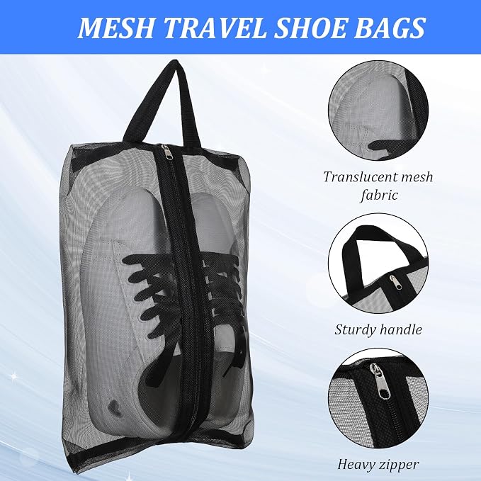 Tyqour 2 Pack Shoe Travel Bag Travel Shoe Bags for Storage Reusable Shoe Bags for Travel with Zipper Travel Essentials Women for and Men Shoe Bag for Gym Sport(2 Size)