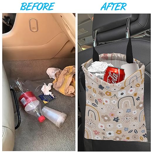 Car Trash Bag Hanging Creative Floral Rainbows Car Trash Can Waterproof Garbage Bag Hanging for Car Back Seat