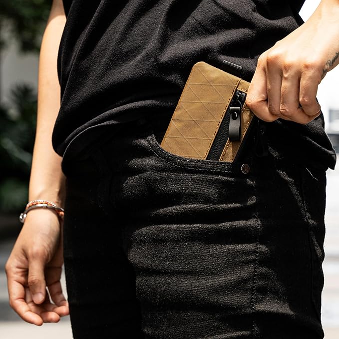 ALPAKA Zip Pouch Coyote Brown X-Pac - RFID-Blocking Small Cash and Card Zip Wallet with Carbon Neutral, Weatherproof Fabrics, YKK Zipper, EDC Pouch for Men Travel