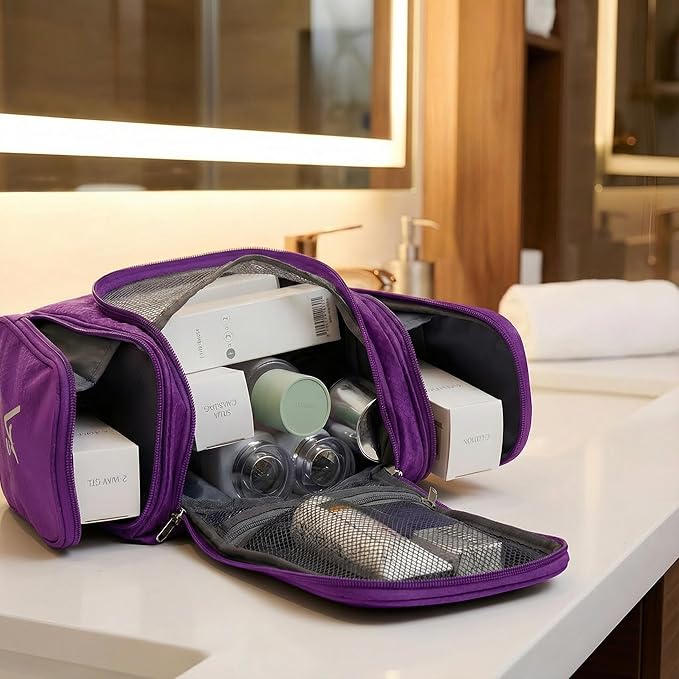 Bago Travel Toiletry Bag for Women and Men X-Large Waterproof Hanging Large Toiletry Bag for Bathroom and Travel Bag for Toiletries Organizer -Travel Makeup Bag (Purple)