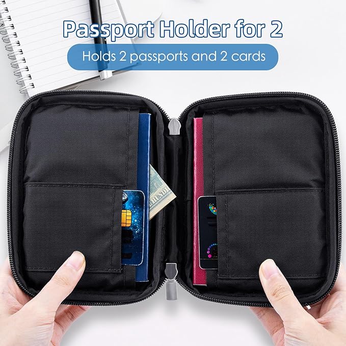 WALNEW Passport Holder for Travel - RFID Blocking Travel Wallet Essentials Organizer with Card Slots & Zipper Pocket (Women/Men)