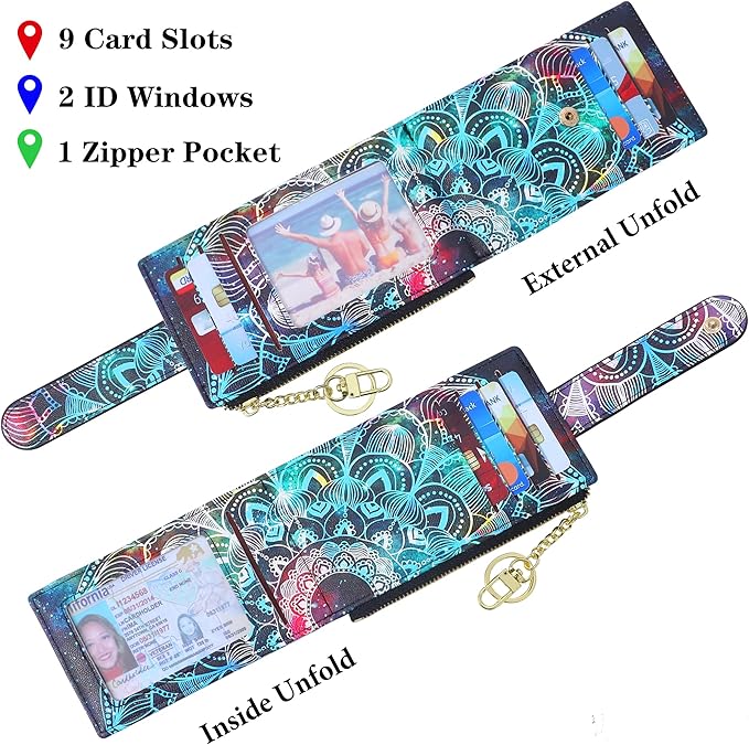 Badiya Slim Women Wallet RFID Blocking Bifold Compact 9 Card Slots Holder Wallets Soft Leather with Zipper Coin Pocket 2 ID Window