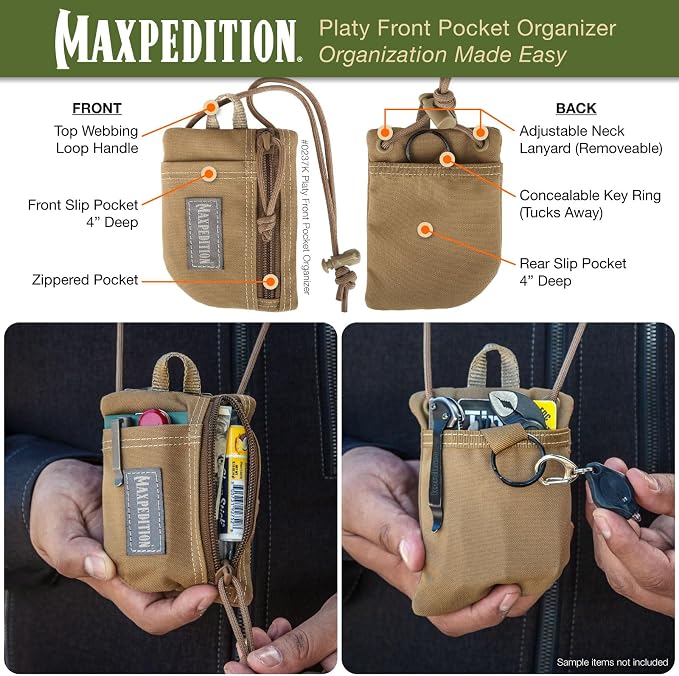 MAXPEDITION Platy Pocket Organizer, Durable EDC Tool Pouch for Men, Neck Wallet with Paracord Lanyard, Holds Flashlight, Multitool, Pen, Notebook
