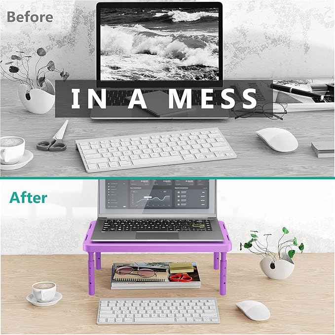 WALI Computer Monitor Stand for Desk, Adjustable Laptop Riser, Desk Monitor Stand Underneath Storage for Office, Home, School Supplies (PTT001-V), 1 Pack, Violet