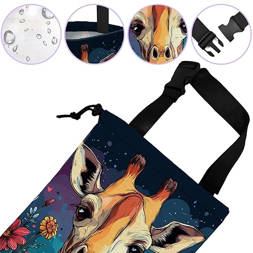 Car Trash Bag Hanging Cute Giraffe Flowers Car Trash Can for Back Seat Waterproof Car Trash Bin with Adjustable Straps and Drawstring for Car Accessories Vehicle Travelling Camping