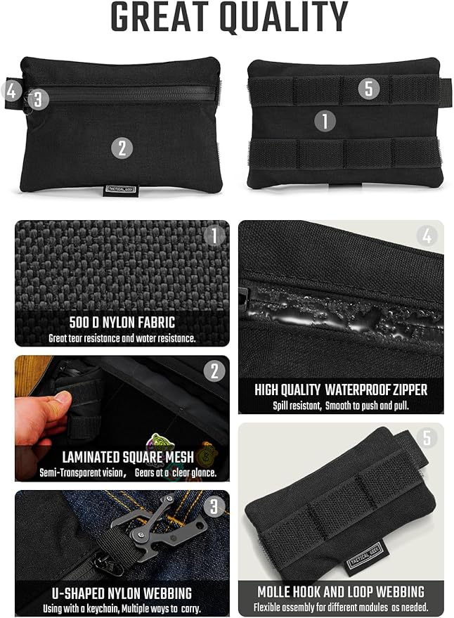 TACTICAL GEEK Storage A5 EDC Storage Pouch Set, Molle EDC Gadget Pouch, Multi-Functional Utility Small Tool Pocket for Daily Carry (Black/CR)