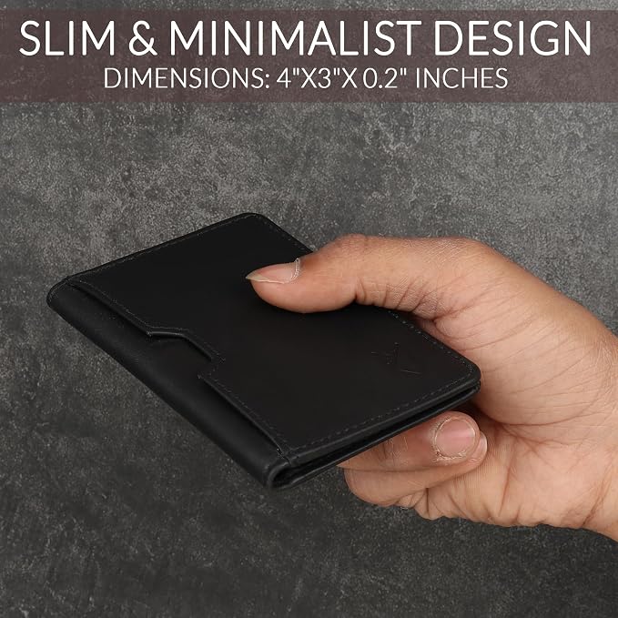 FOXHACKLE Full Grain Leather Credit Card Holder for Men and Women, Slim Bifold RFID Blocking Wallet, Thin Front Pocket Minimalist Wallet, Small Card Case.