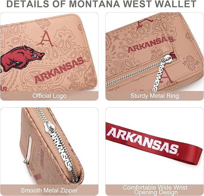 Arkansas Razorbacks Wristlet Wallet for Women, Arkansas Team Purse with RFID Blocking Card Slot, New Clutch Zipper Wallet for Fan Gift, Game Day, Travel Essentials | Khaki, NC-AFU011KH