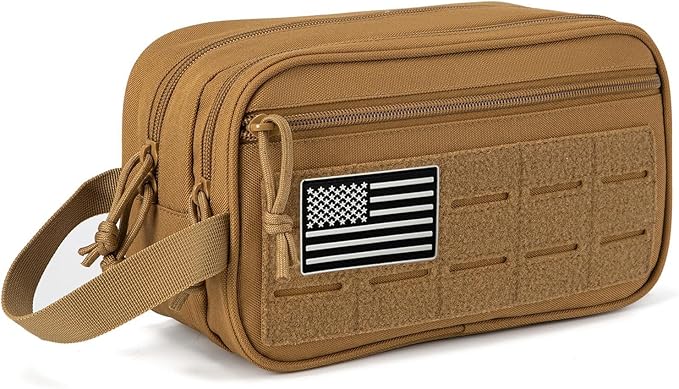 Toiletry Bag for Men - Tactical Hanging Toiletry Bag Small Foldable Shower Bathroom Organizer for Traveling/Cosmetics/Shaving (Khaki Bag)
