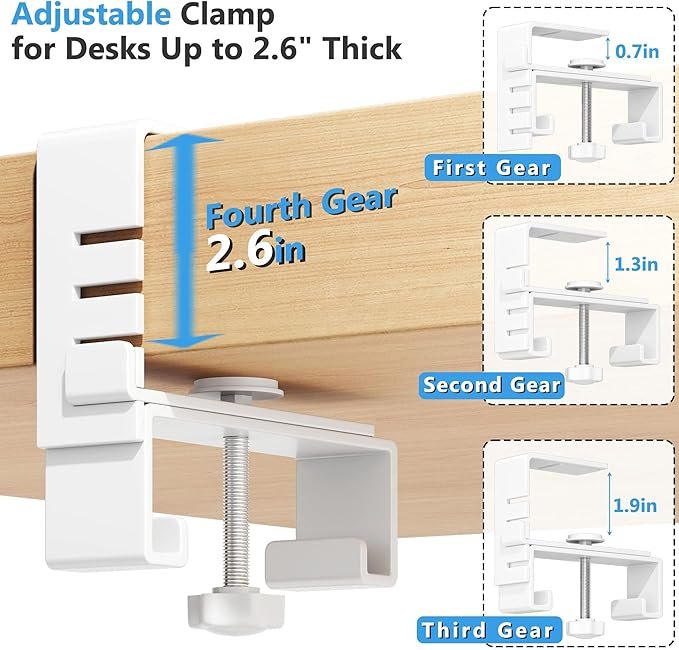 Litwaro Under Desk Cable Management Tray No Drill, 40.6" Cord Organizer with Clamp for Standing Desk, Premium Fabric Cable Tray with Wire Management for Office Home, White