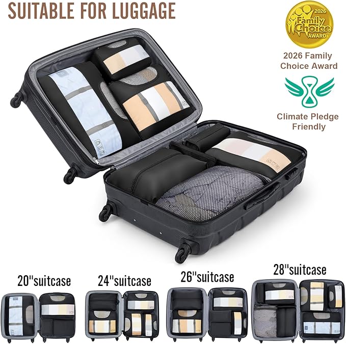Veken 10 Set Packing Cubes for Travel Essential, Suitcase Organizer Bags in 4 Sizes, Carry-On Luggage Accessories with Large Laundry & Hanging Toiletry Bag, Must-Have for Airplane, Road Trip & Camping