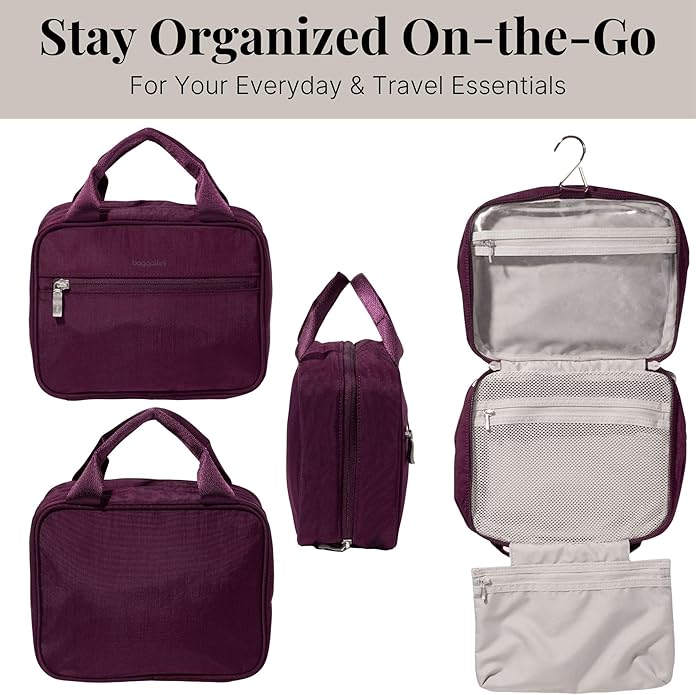 Baggallini Hanging Travel Toiletry Kit - Lightweight 6x10 Inch Makeup Bag