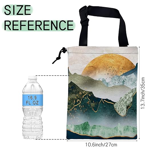 Green Mountains Car Garbage Bag,Golden Sunset Waterproof Small Car Trash Bag Hanging Back of Seat,Drawstring Hanging Car Trash Bag with Adjustable Buckle for Car Accessories