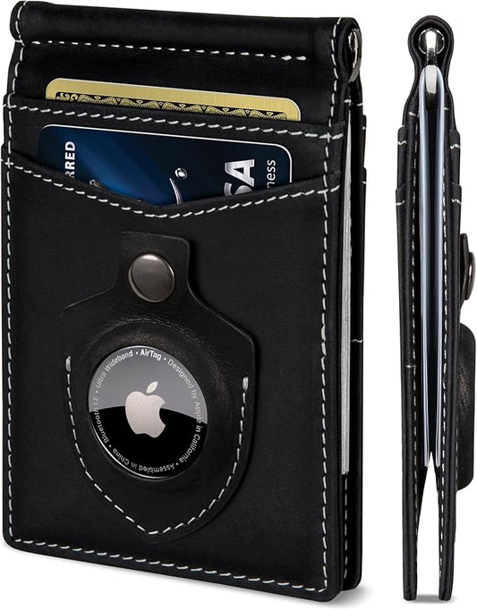 SERMAN BRANDS RFID Blocking Wallet Slim Bifold - Genuine Leather Minimalist Front Pocket Wallets for Men with Money Clip Gift