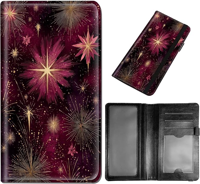 DEGDFSGR Checkbook Cover PU Leather Checkbook Covers for Women for Duplicate Checks, Check Book Covers with RFID Blocking Function for Personal Checkbook, Gold Foil Fireworks