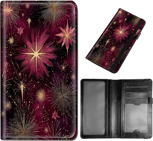 DEGDFSGR Checkbook Cover PU Leather Checkbook Covers for Women for Duplicate Checks, Check Book Covers with RFID Blocking Function for Personal Checkbook, Gold Foil Fireworks
