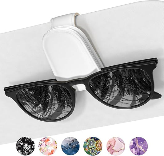 Sunglasses Holder for Car Visor, Magnetic Leather Car Sunglass Holder, Car Sun Visor Glasses Hanger Clip, Car Interior Accessories for Women Men, Fits All Size Eyeglasses