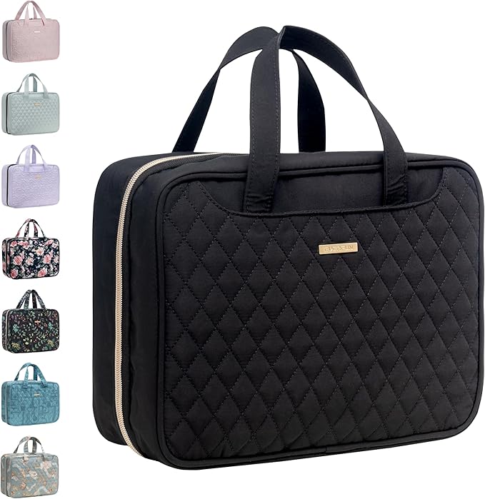 Everfun Hanging Toiletry Bag for Travel, Mothers Day Gift for Mom, 12x9x4.5 inch Large Capacity Cosmetic Organizer with Leakproof Wet/Dry Compartment, Waterproof Dopp Kit for Women Black
