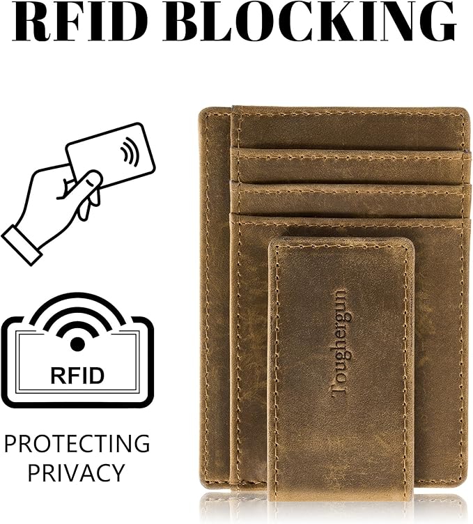 Toughergun Slim Wallet for Men RFID Blocking Money Clip, Minimalist Front Pocket Credit Card Holder, Magnetic Thin Mens Wallets with ID Window