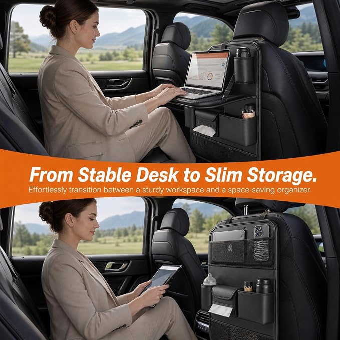 1 Pack Backseat Car Organizer with Tablet Holder, Back of Seat Car Organizer for Kids, Waterproof Kick Mats Car Seat Back Storage, Car Accessories for SUV, Truck, Travel Essentials, Black