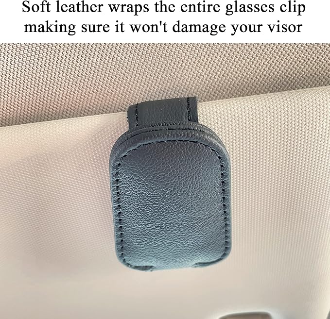 KIWEN 4 Packs Sunglasses Holders for Car Visor, Magnetic Leather Glasses Eyeglass Clip for Car, Ticket Card Clip Sunglasses Mount, Car Visor Accessories Gadgets(4, Black)
