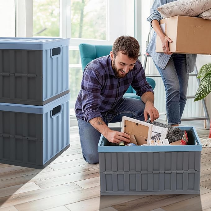 Citylife 64L Collapsible Storage Bins with Lids Plastic Storage Containers for Organizing Stackable Storage Box Large Heavy Duty Utility Crates, 2 Packs