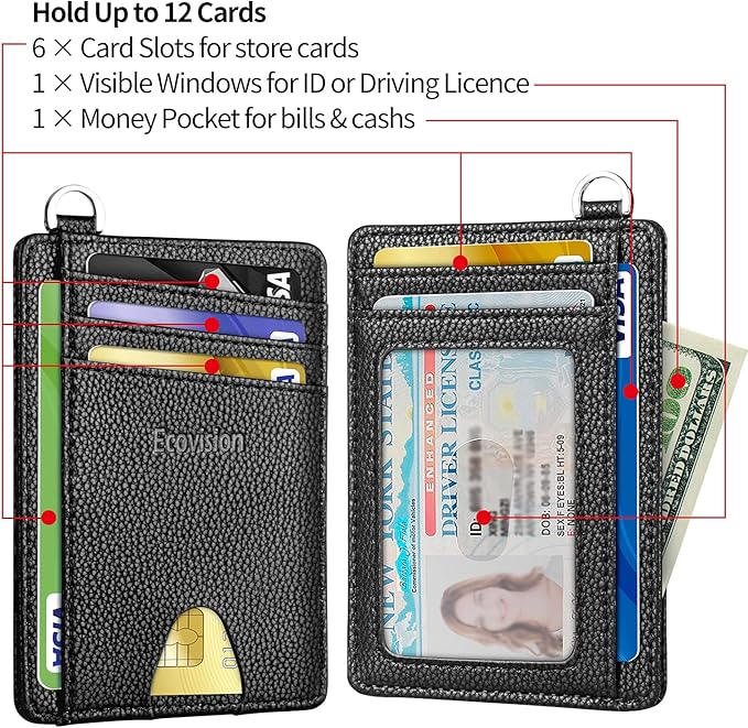 EcoVision Slim Minimalist Front Pocket Wallet, RFID Blocking Credit Card Holder Wallet with Detachable D-Shackle for Men Women