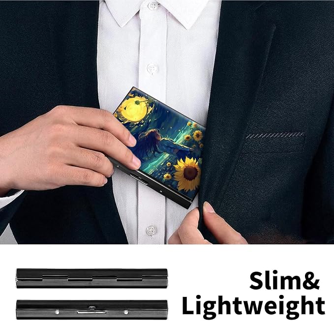 Metal Wallet for Women Men Girls, RFID Blocking Slim Aluminum Credit Card Holder, Mini Travel Wallet with Hard Shell, Lightweight ID & Business Card Case,Sunflower Girls