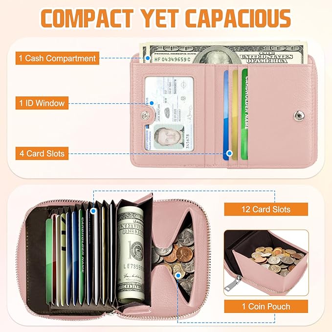 HUANLANG Mens Wallet RFID Blocking Multi Card Holder Wallets for Men Bifold Wallet with Zipper Small Men's Leather Wallet