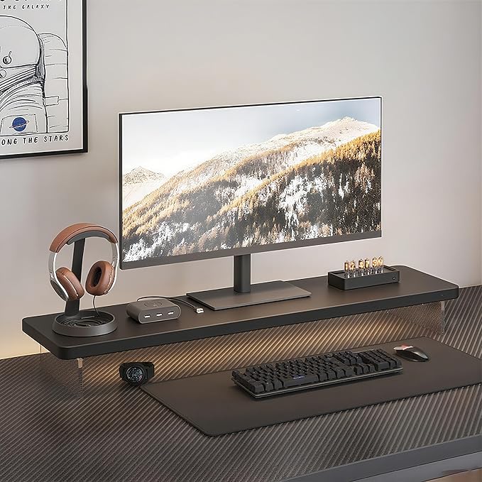 Computer Monitor Stands, Wood & Acrylic Computer Monitor Stand, Desk Monitor Stand Underneath Storage For Office, Home, School Supplies, 31.5" L (Black)
