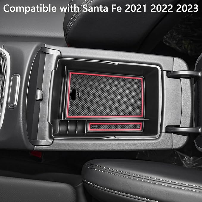 EDBETOS Center Console Organizer Tray Compatible with Hyundai Santa Fe TM 2021 2022 2023 Accessories and Santa Fe SEL 2022 2023 Interior Secondary Armrest Storage Box ABS Insert Tray, Red Trim