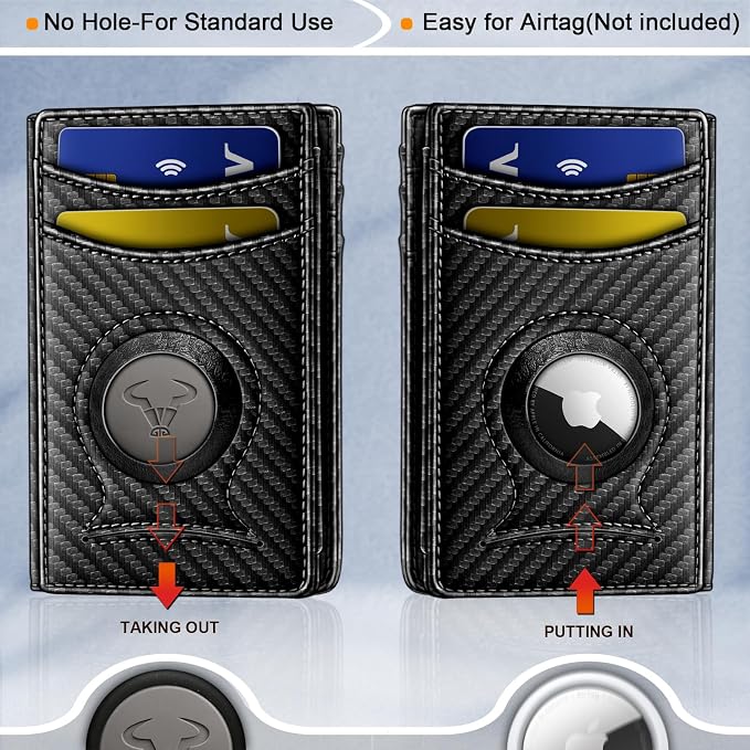 BULLIANT Men Airtag Wallet,Slim Wallet Money Clip Card Holder Magnetic Closure 12 Cards in Front Pocket RFID Blocking