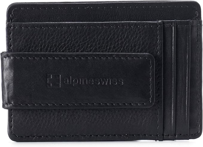 alpine swiss Harper Mens RFID Slim Money Clip Front Pocket Wallet Minimalist Leather ID Card Holder | RFID