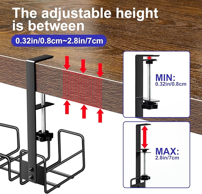 OneLeaf 2 Pack Cable Management Tray, No Drill Wire Management Rack, Office Wire Organizers for Cords, Computer Desk Accessories, Under Desk Organizer with Cable Organization