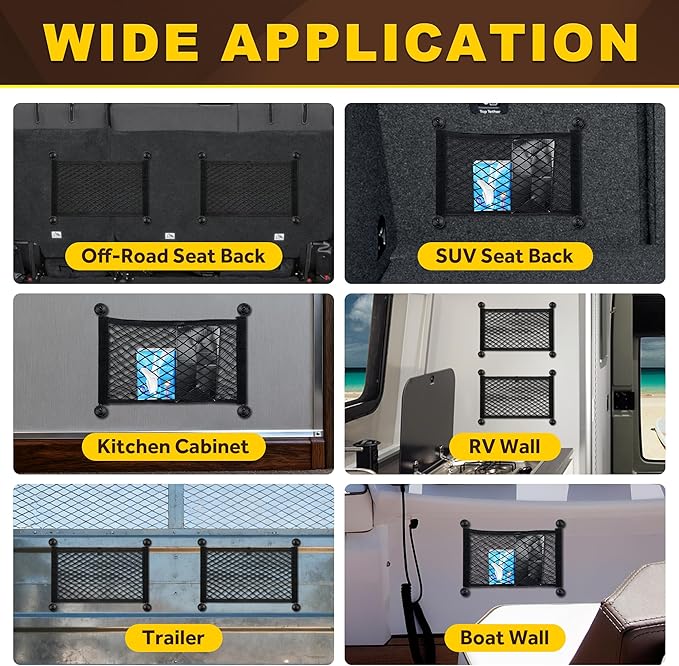 BUMBEE Mesh Cargo Net, Envelope Netting, Elastic Pocket Pouch Bungee Organizer for Car Seat Back RV Wall Trunk, Hooks & Screws Included(17.7'' x 9.8'')
