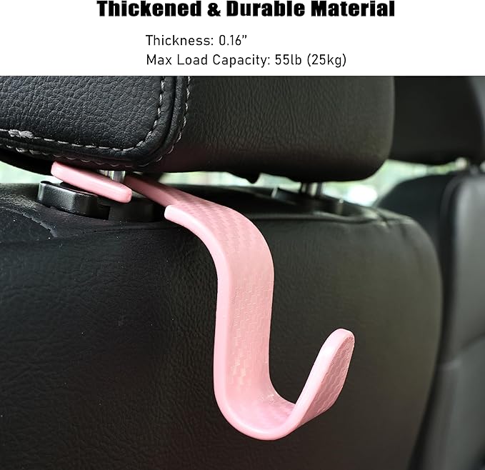 Car Seat Headrest Hook Universal Vehicle Seat Hook Hangers Interior Storage Organizer for Purse Handbag Coats Umbrellas Grocery Bags 4 Pack Pink