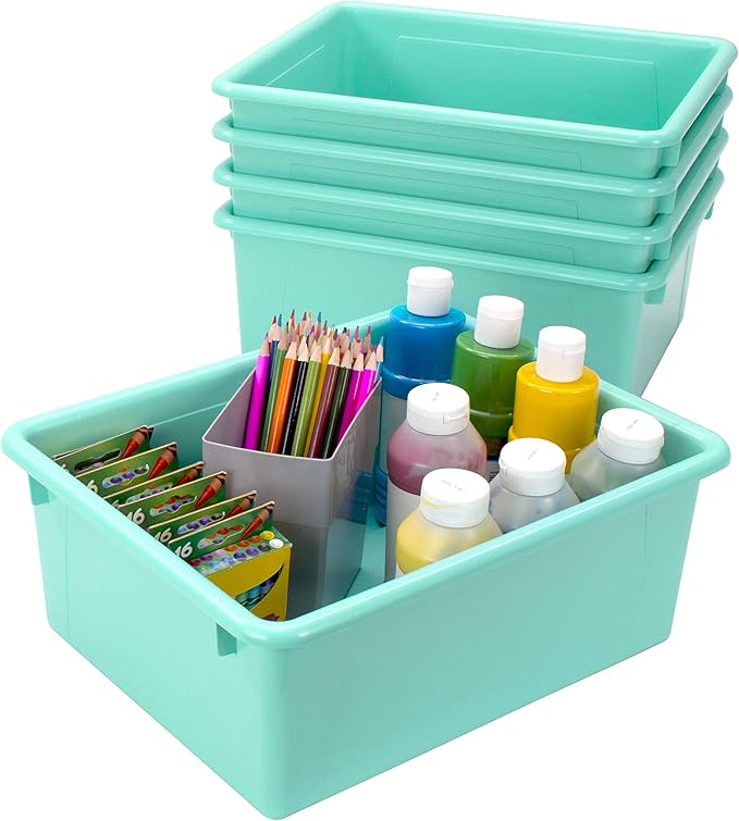 Storex Letter Size Deep Storage Tray – Organizer Bin for Classroom, Office and Home, Teal, 5-Pack (62529A05C)