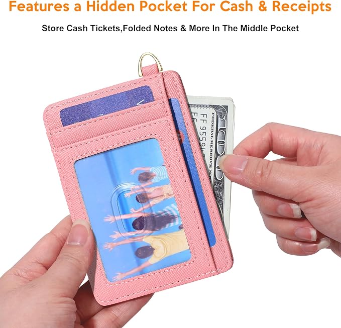 Badiya Credit Card Holder Slim Minimalist Wallet, Front Pocket Purse RFID Blocking Wallet Compact Card Case with ID Window for Women & Men