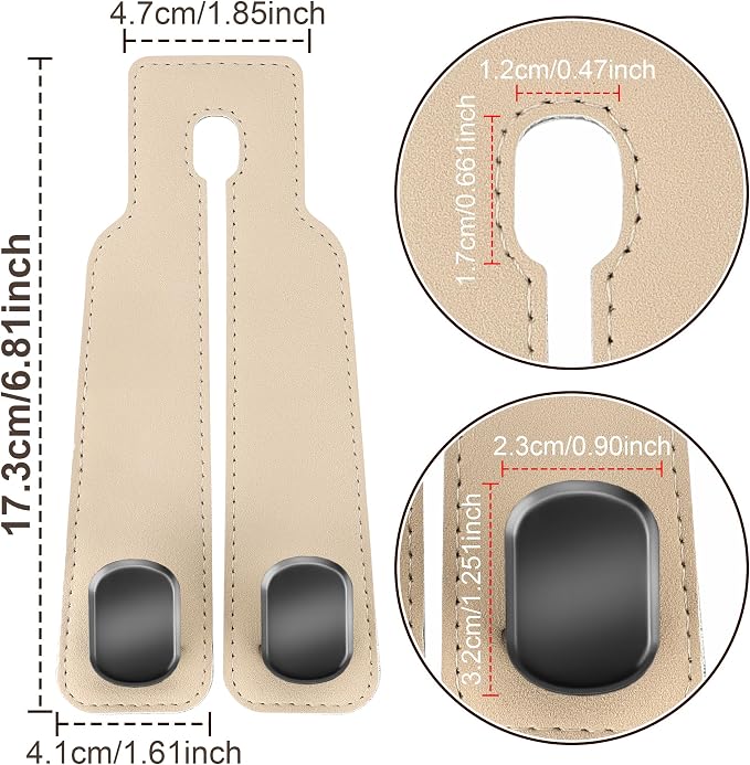 Amelity Car Headrest Hooks, Purse Hook for Vehicle 2 Pack Beige | Universal Car Interior Accessories for Women, Available in 2/4 Pack, Storage Hanger Holds Purses, Backpacks, Grocery Bags